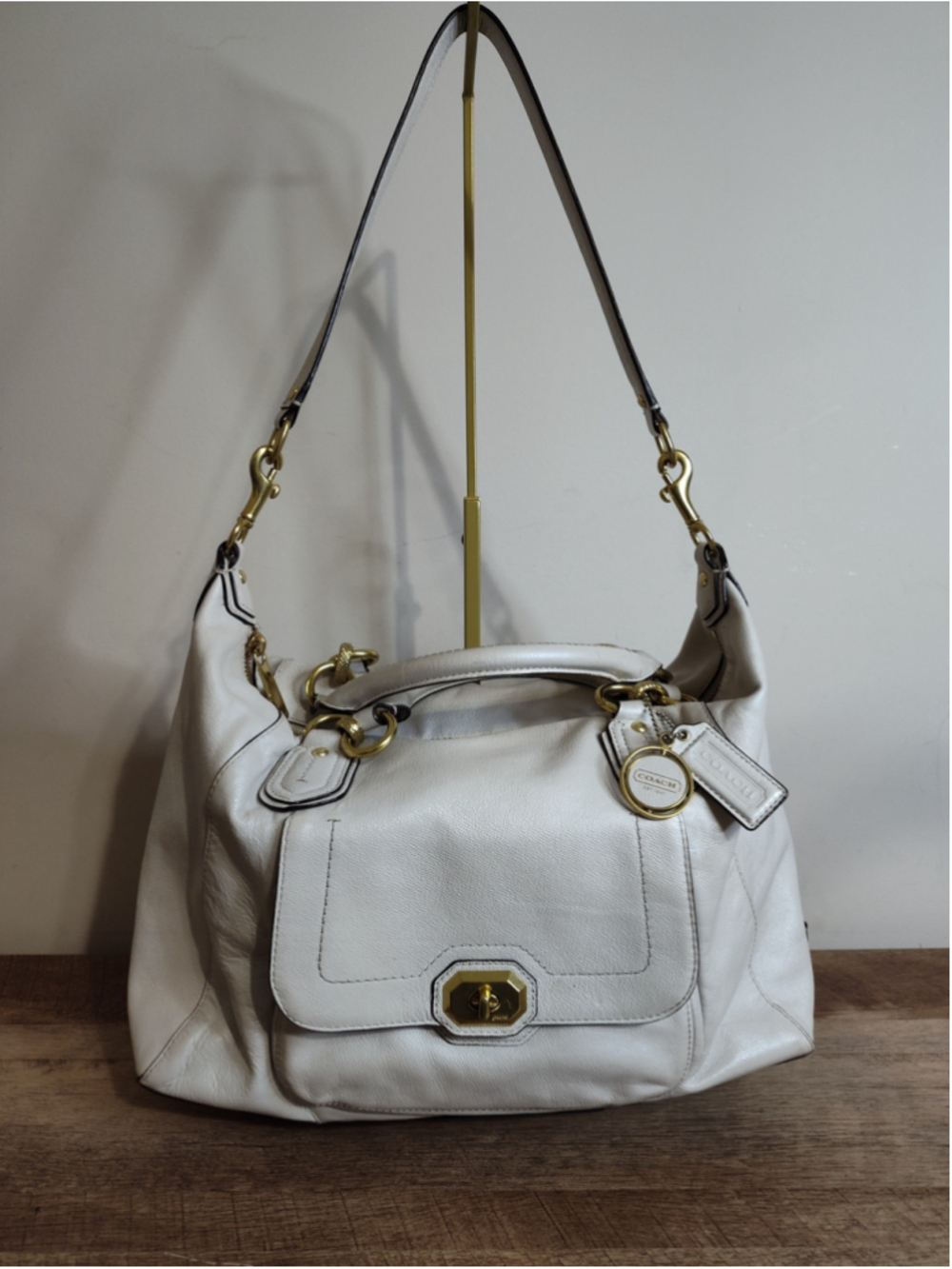 Women's Coach Leather Shoulder Bag One Size White Gold